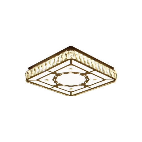 Chrome Led Crystal Block Ceiling Flush Lamp For Modern Living Room