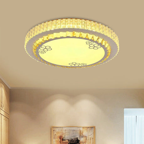 Modern Chrome Led Ceiling Lamp With Faceted Crystal - Minimalistic Flush Light Fixture