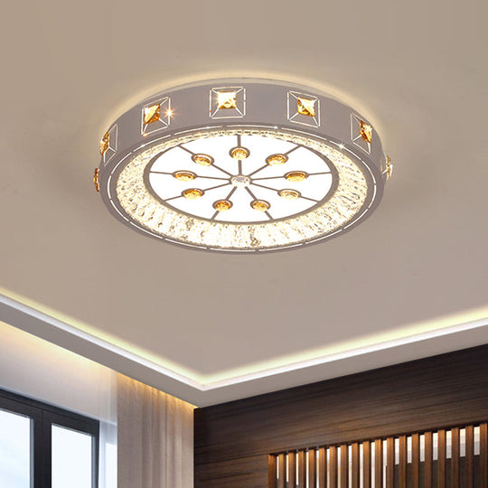 Modern Crystal Led Ceiling Lamp – Round Flushmount Design With Orange Chevron Pattern In Chrome