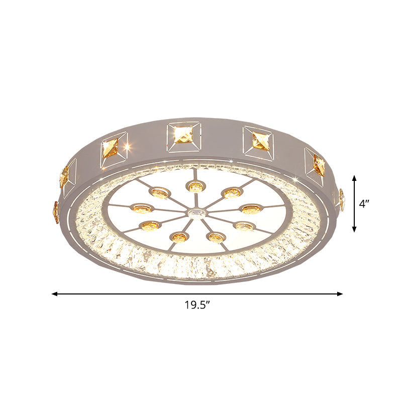 Modern Crystal Led Ceiling Lamp – Round Flushmount Design With Orange Chevron Pattern In Chrome
