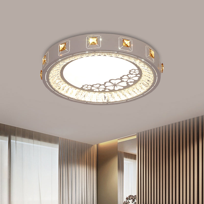 Modern Crystal Led Ceiling Lamp – Round Flushmount Design With Orange Chevron Pattern In Chrome