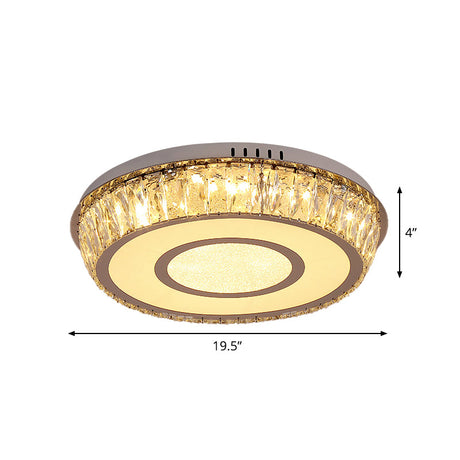 Round Crystal Block Led Ceiling Mount Light In Chrome Enhancing Simplicity For Living Room