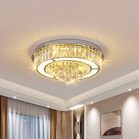Modern Chrome Led Floral Ceiling Light With Faceted Crystal 18 - 19.5’ Width / 18’