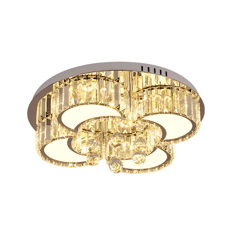 Modern Chrome Led Floral Ceiling Light With Faceted Crystal 18 - 19.5’ Width