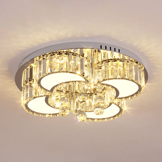 Modern Chrome Led Floral Ceiling Light With Faceted Crystal 18 - 19.5’ Width
