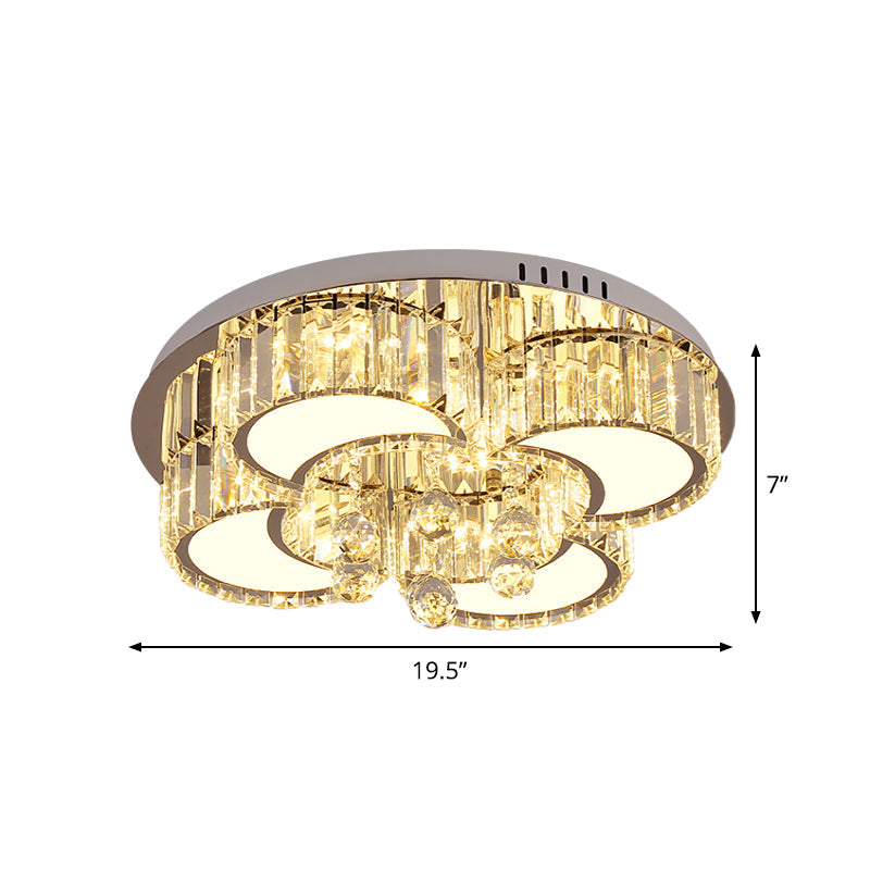 Modern Chrome Led Floral Ceiling Light With Faceted Crystal 18-19.5 Width