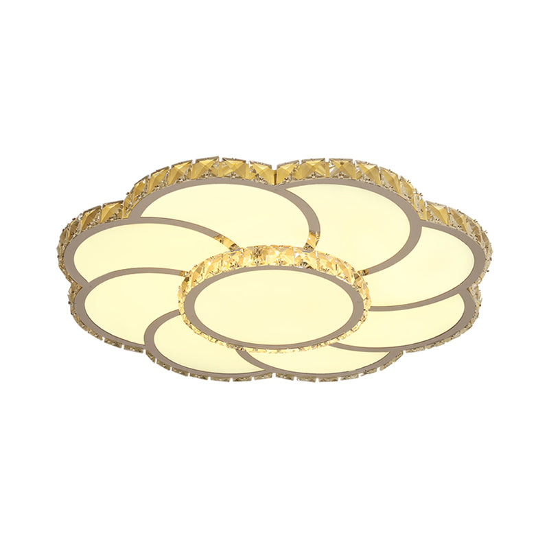 Beveled Crystal Floral Ceiling Flush Mount Lamp In Chrome With Warm/White Light - 18’/23.5’ Wide