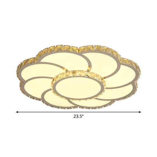 Beveled Crystal Floral Ceiling Flush Mount Lamp In Chrome With Warm/White Light - 18’/23.5’ Wide