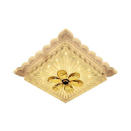 Modern Led Crystal Square Flush Mount Ceiling Light Fixture In Warm/White With Scalloped Edge
