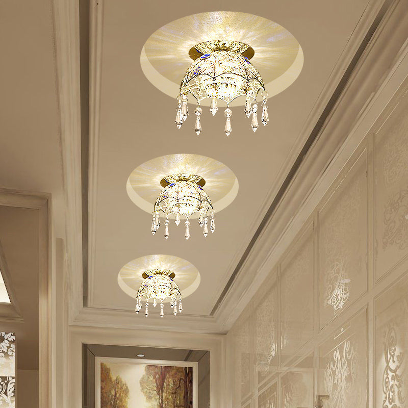 Modern Led Ceiling Lamp With Crystal Shade – Chrome Scalloped Dome Flush Mount Light In Warm/White