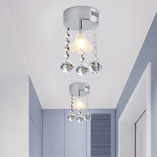 Clear Crystal Semi - Flush Dining Room Ceiling Lamp With Chrome Finish And Frosted Glass Shade