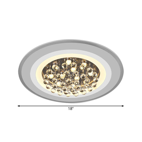 White Acrylic Flushmount Led Ceiling Lamp With Crystal Droplet For Simple Yet Elegant Living Room