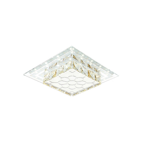 Crystal Led Flush Mount Hallway Lamp With Floral Pattern In Warm/White Light