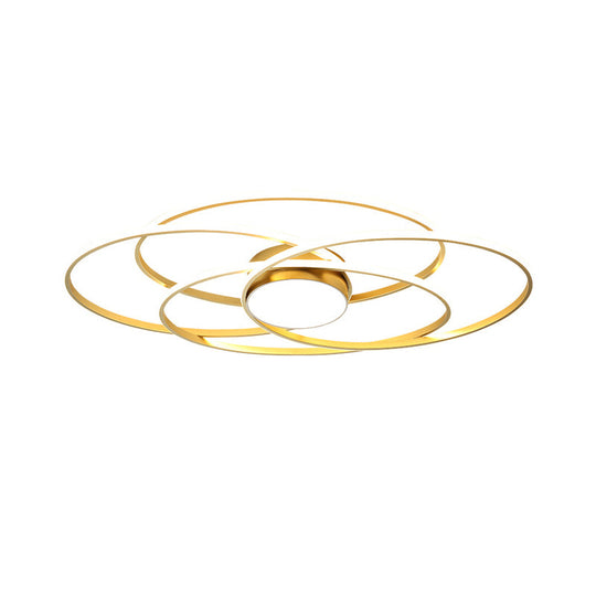 Contemporary Gold Metal Flush Mount Led Ceiling Light With Circle Ring Design - Warm/White For