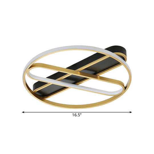 Gold Metal Led Flush Mount Ceiling Light Fixture With Modern Inner Oval Design 16.5’/20.5’ Width