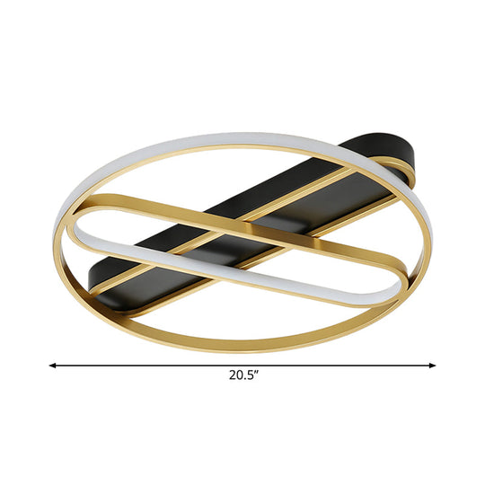 Gold Metal Led Flush Mount Ceiling Light Fixture With Modern Inner Oval Design 16.5/20.5 Width