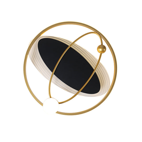 Gold Circle Led Flush Mount Ceiling Lamp With Inner Oval Design - Simplicity Collection