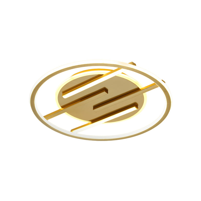 Gold Led Bedroom Ceiling Lamp: Simplicity Circle Flush Light Fixture - Aluminum 16.5’/20.5’ Width