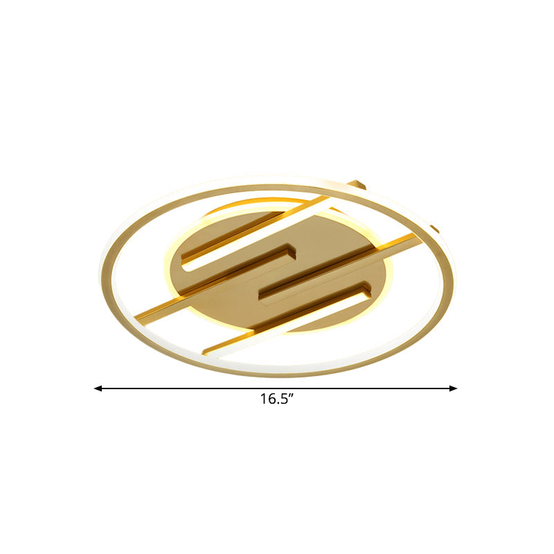 Gold Led Bedroom Ceiling Lamp: Simplicity Circle Flush Light Fixture - Aluminum 16.5/20.5 Width