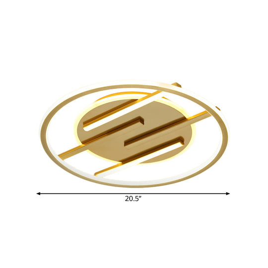 Gold Led Bedroom Ceiling Lamp: Simplicity Circle Flush Light Fixture - Aluminum 16.5’/20.5’ Width