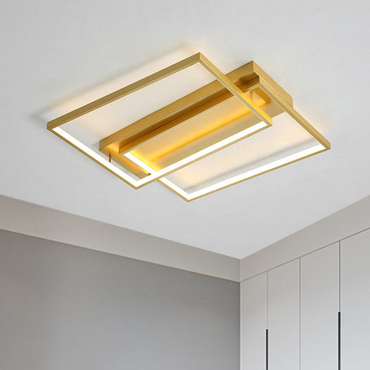 Modern Rectangle Metal Flush Mount Light Fixture - 16.5/20.5 W Led Gold Ceiling Lamp For Bedroom /
