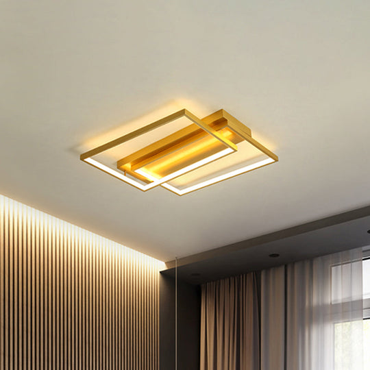 Modern Rectangle Metal Flush Mount Light Fixture - 16.5/20.5 W Led Gold Ceiling Lamp For Bedroom