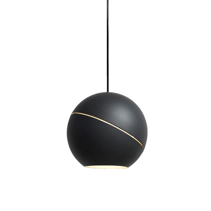Simple Style 1-Light Metallic Pendant Lamp For Living Room - Black/Pewter Sliced Sphere Hanging