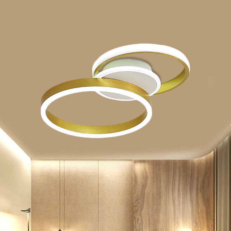 Minimalist Gold Metal Led Parlor Flush Mount Ceiling Light Fixture With Dual Rings