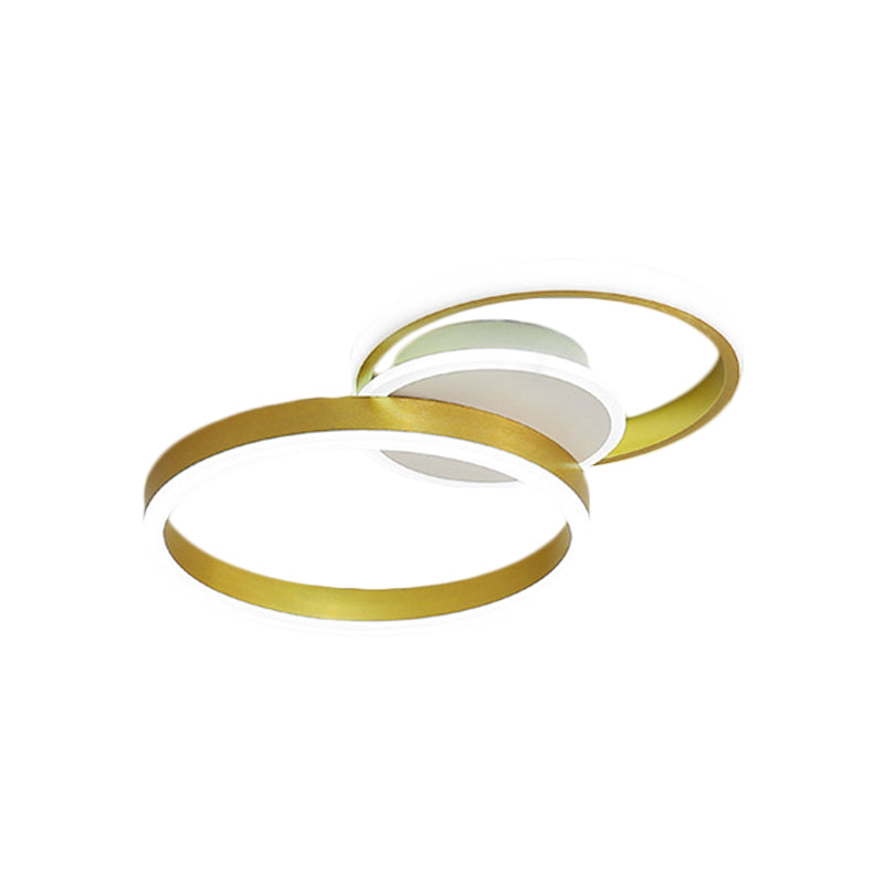 Minimalist Gold Metal Led Parlor Flush Mount Ceiling Light Fixture With Dual Rings