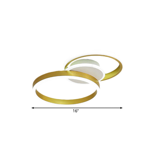 Minimalist Gold Metal Led Parlor Flush Mount Ceiling Light Fixture With Dual Rings