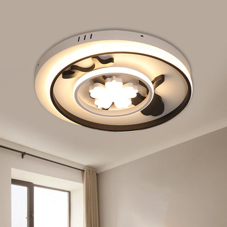 Flush Mount Doughnut Parlor Lamp - Metal Led Ceiling With Floral Design 19.5’/23.5’ Wide