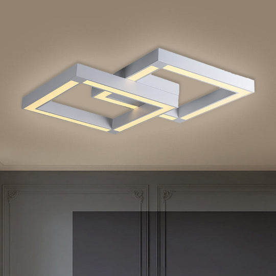 Modern Metallic Square Flush Mount Led Ceiling Light In Black/White 19.5’/25.5’ Wide