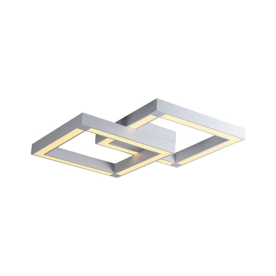 Modern Metallic Square Flush Mount Led Ceiling Light In Black/White 19.5’/25.5’ Wide