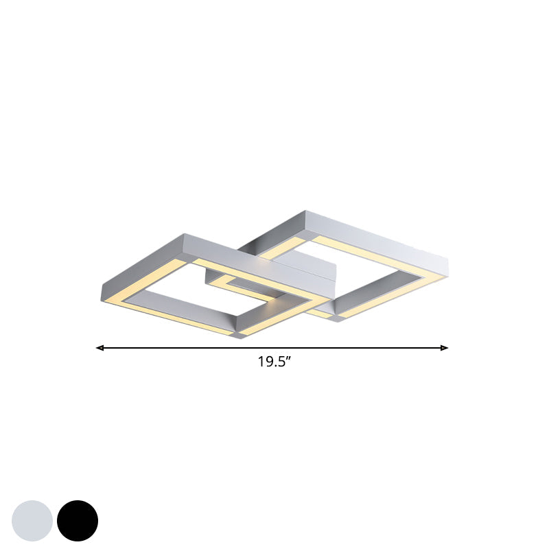Modern Metallic Square Flush Mount Led Ceiling Light In Black/White 19.5’/25.5’ Wide