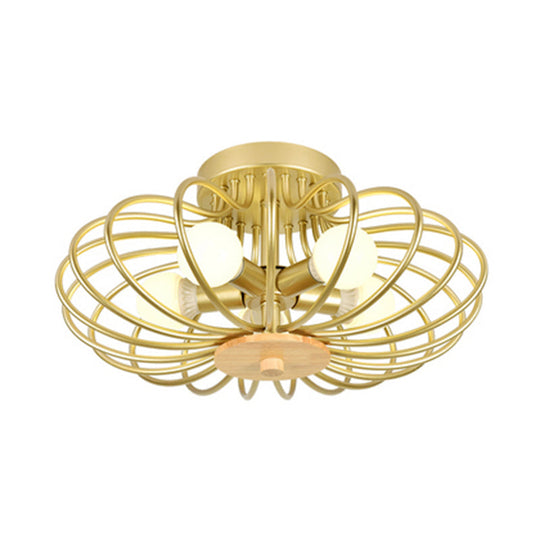 Contemporary Melon Flush Mount Light In Gold - Perfect For Corridors
