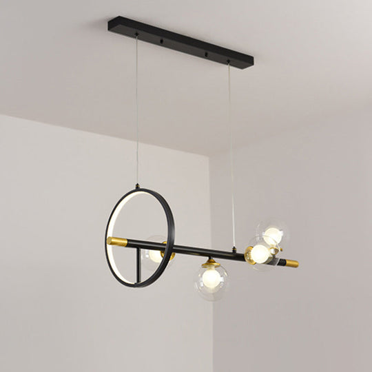 Clear Glass Molecular Island Chandelier - 4/6-Light Pendant In Black With Metal Ring Deco 4 /