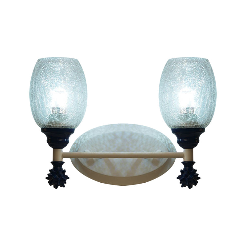 Rustic Wall Mounted Bedside Lamp With Oval Crackle Glass Shade - Rural Blue/Gold/Dark Blue Lighting