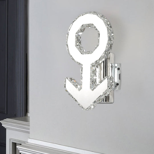 Contemporary Male Sign Wall Lamp - Crystal Block Led Hallway Lighting In Stainless Steel Warm/White