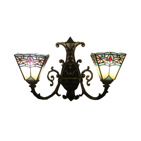 Stained Glass Pyramid Wall Lamp With 2 Heads - White/Blue/Yellow Ideal For Corridor Lighting