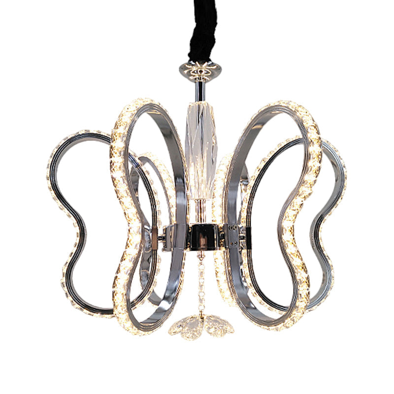 Butterfly Crystal Led Pendant Chandelier In Chrome - Restaurant Ceiling Hanging Light With