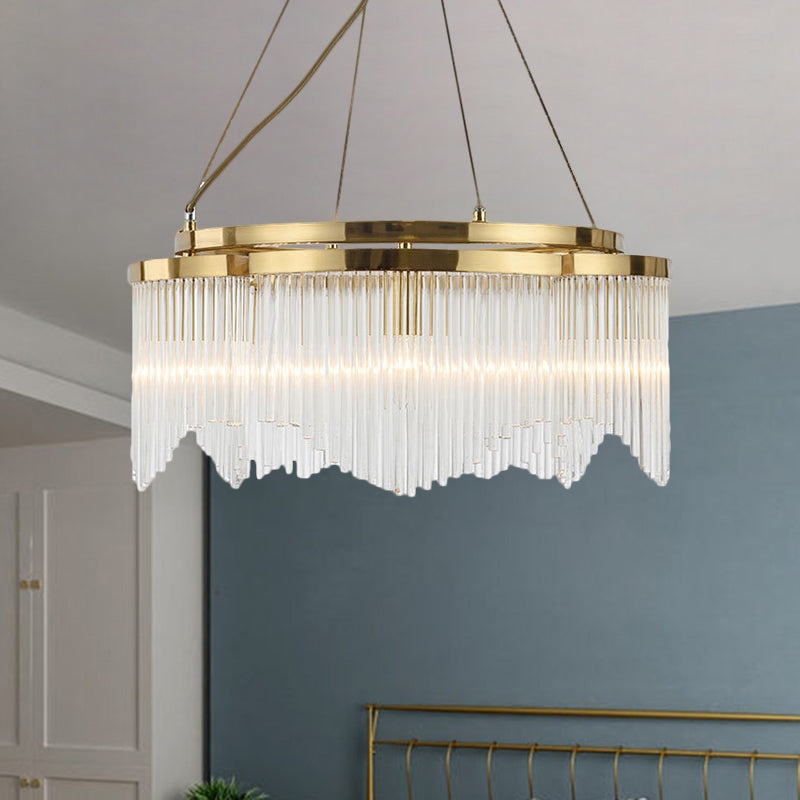 Modern Crystal Rod Circle Chandelier - 5 Head Gold Ceiling Hanging Light For Dining Room