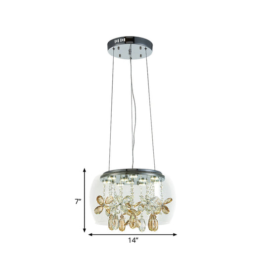 Clear Glass Led Sliver Chandelier: Modernist Bowl Design 14’/16’ Width Dangling Crystal
