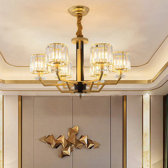 Contemporary Gold Chandelier With Crystal Prisms - 3/6 Heads Suspension Lamp For Dining Room