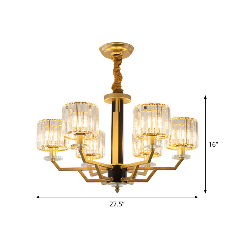 Contemporary Gold Chandelier With Crystal Prisms - 3/6 Heads Suspension Lamp For Dining Room