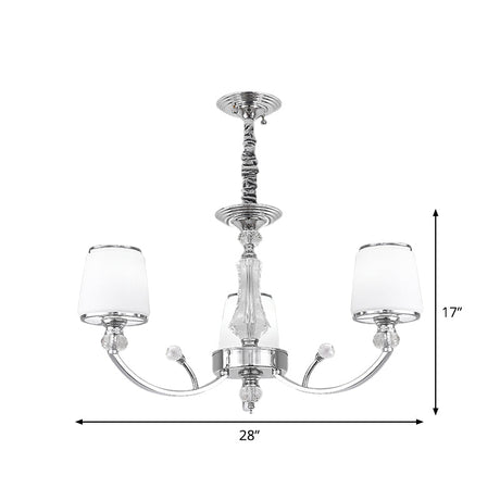Modern White Glass Cone Chandelier: 3/6 Lights Chrome Suspended Lighting Fixture