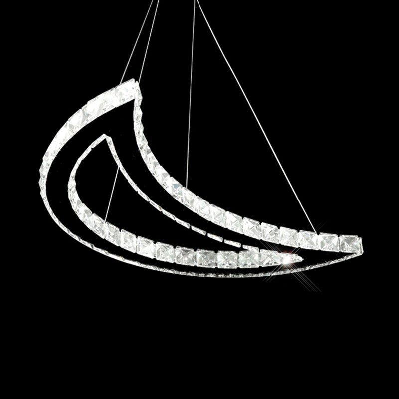 Crystal Block Crescent Ceiling Lamp: Simplicity Stainless-Steel Led Pendant Chandelier In