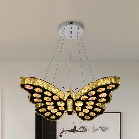 Modern Led Clear Crystal Butterfly Suspension Chandelier In Warm/White Light