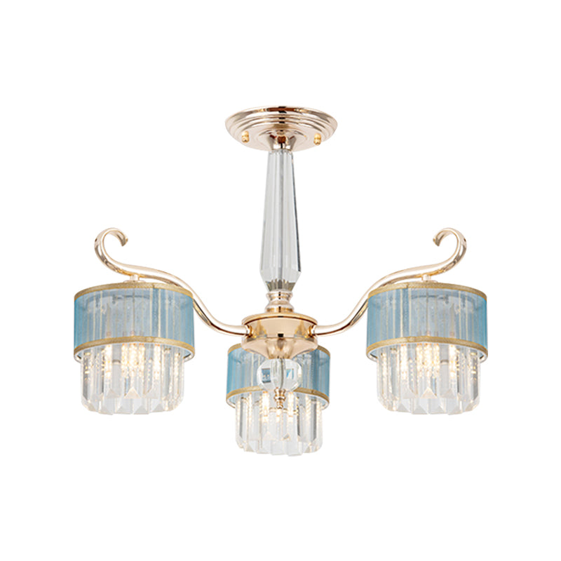 Contemporary Crystal Prisms Gold Cylinder Chandelier - 3 Lights Pendant Ceiling Fixture