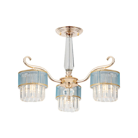 Contemporary Crystal Prisms Gold Cylinder Chandelier - 3 Lights Pendant Ceiling Fixture