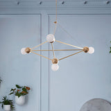 Modo Pendant Chandelier White Glass 4-Light Modern Suspension Lamp With Geometric Cage - Living Room